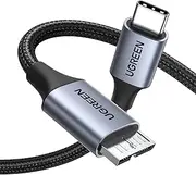 UGREEN 10Gbps Micro 3.0 to USB C Cable Nylon Braided External Hard Drive Cord Data Transfer& Fast Charging Micro B Wire Compatible with Galaxy S5, Seagate, WD, Toshiba, Portable SSD/HDD, Camera, 0.5M