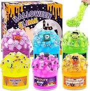 Funewest 6 Packs Halloween Crystal Slime Clear Slime Kit for Girls Boys Ages 8-12, Non Sticky Fluffy Slimes for Kids, Halloween Gifts Party Favors with Spooky Add Ins, Stress Relief Jelly Slimes Toys