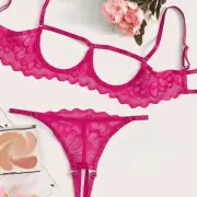 Sexy Underwire Floral Lace Sheer Lingerie Set For Women See Through Bra And
