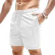 [JEShifangjiusu] Men's Side Pockets Drawstring Shorts Elastic Waist Cargo Straight Pants Short Wide Leg Pants, White A1, XL