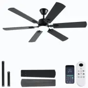 56inch Black Ceiling Fans with Lights and Remote/App Control, Dimmable LED, R...