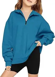 [Bingerlily] Girls Half Zip Oversize Sweatshirts Long Sleeve Quarter Zip Casual Pullovers Tops