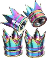 JECOMPRIS 4pcs Crown Shape Tire Valve Caps for Cars Motorcycles Durable Stem Covers Vibrant Colors Easy Installation Stylish Automotive Accessories