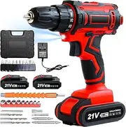 33 Pcs Cordless Drill Set - 21V Electric Drill Driver Kit With 2 Battery, Charger & Case, 28Pcs Screwdriver Drill Bits Sockets Accessories Kit, Variable Speed, 25+1 Torque Settings, 35 Nm