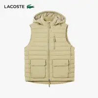 在飛比找momo購物網優惠-【LACOSTE】男裝-連帽素色羽絨背心外套(卡其色)