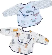 HAMPPLIES Long Sleeve Bibs Cartoon Smock for Feeding and Painting Soft Apron for Years Old Easy Clean Grease Design