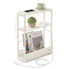 Side Table with Charging Station, Narrow End Table, 3-Tier Nightstand, Sofa