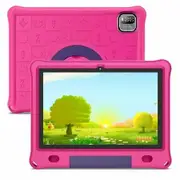 10.1 Inch Kids Tablet with 3GB RAM 64GB ROM Android 12 1280x800 IPS HD Touch Screen Parental Control Pre-Installed Apps Educational Learning Tablet Case-Pink