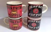(4) *NEW* Pier 1 Coffee Stoneware Mugs Ever-Fresh Perfect Coffee Ceramic Cups