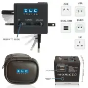 US to EU Europe AC Power Plug World Travel Adapter Converter w/ Dual USB + Pouch