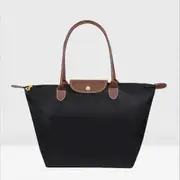 Classic Solid Color Lady Oxford Cloth Shopping Bag Nylon Shoulder Handbag Foldable Storage Bag Women's Waterproof Handbag Black L(52x32x20cm)