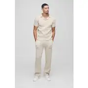 Mens Stone Ribbed Knitted Jogger