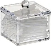 Square Acrylic Cotton Ball Holder Q-tip Bathroom Swab Dispenser clear