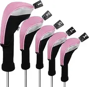 Andux 5pcs/Set Golf 460cc Driver Wood Head Covers with Long Neck and Interchangeable No. Tags