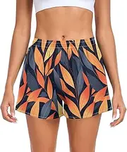 [FRODOTGV] Blue Peach Leafs Women's Athletic Shorts with Pockets Pajama Shorts for Running Hiking Biking Jogging Walking S