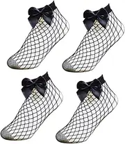 [OATIPHO] 2 Pairs Fishnet Socks Ankle Mesh Socks Ankle Mesh Fishnet Socks Fishnet Trendy Socks Bowknot Socks Ankle Socks Fishnet Socks Oversized Fishnets Socks Black