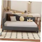 Full Size Linen Daybed Upholstered Chaise Lounge with Wooden Legs,L Grey-full