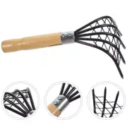 Stainless Steel Clam Rake Beach Digging with Wood Handle Seaside