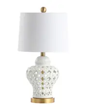 JONATHAN Y Designs Quatrefoil Fretwork 20.5in Pierced Ginger Jar Ceramic/Metal LED Table Lamp