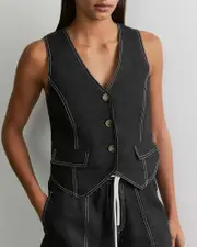 [Jag] Jag Women's Sabine Linen Vest In Black Size 2Xs 2XS Black