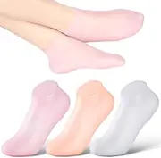 [kejlyouejn] Silicone Socks 3 Pairs Aloe Socks Silicone Gel Heel Socks Anti Slip Silicone Moisturizing Socks for Women Men Dry Cracking Skin (Small), Pink, Beige and White
