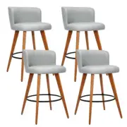 NNEDSZ Set of 4 Wooden Fabric Bar Stools Circular Footrest - Light Grey