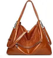 [ROUROU] Hobo Tote Bag for Women Oil wax leather Handbag Crocodile Print Shoulder Bag Zipper Closure Crossbody Bag