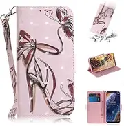 [SATURCASE] Case for Nokia 9 PureView, Beautiful 3D Pattern PU Leather Flip Magnet Wallet Stand Card Slots Protective Cover with Hand Strap for Nokia 9 PureView (TD-6)