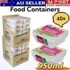 40Pcs 950ml Takeaway Food Containers Plastic Lids Take away Meal Prep Lunch Box