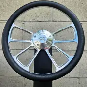 14" Billet 4 Spoke Steering Wheel w/ Carbon Fiber Vinyl Wrap and Retro GMC Horn