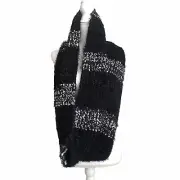 INC Chenille Eyelash Chunky Knit infinity loop Scarf Black White $35 #MQ25