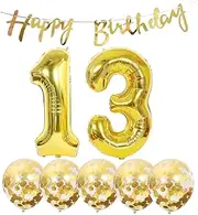 13th Birthday Decoration Happy Birthday Banner Balloons 13 Years Old Birthday Party Supplies Helium Balloons Number 13 Balloons Latex Balloon Foil Balloon, 13th Gold Birthday Party Decoration