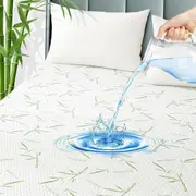 King Single Bamboo Mattress Protector, Upgraded Design 3-Layer, Waterproof, Hypoallergenic, Soft Pad Protects from Dust, Allergies