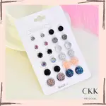 BUTTONS BUTTONSCARVES 12PAIRS FA64 七彩愛心蝴蝶結時尚耳環套裝卡片套裝女士耳環耳釘套裝