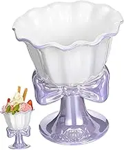COLLBATH Ceramic Footed Dessert Bowl Flowers High Legged Cup for Ice Cream Yogurt Elegant Serving Plate for Restaurant