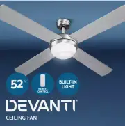 Devanti 52'' Ceiling Fan AC Motor 4 Blades LED Light Remote Control Timer Silver