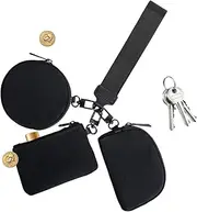 [Bsbkoj] Keychain Wristlet Wallet, Triple Pouch Wristlet Wallet, Portable Wristlet Wallet, Zip Around Keychain Wallet, Small Coin Purse for Women, Travel Wristlet Wallet, Outdoor Keychain Wallet, Black, Refer