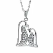 Natural Diamond Accent Penguin Love Pendant in Sterling Silver