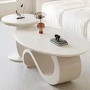 EKDJSN White Nesting Coffee Table Set of 2, Round+Oval Coffee Table, Spherical Base Coffee Table Set, Can Be Used Separately/Together, for Bedroom Dining Room(39in+20in)