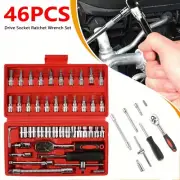 46pcs 1/4 Inch Drive Socket Ratchet Wrench Set, With Bit Socket Set Metric