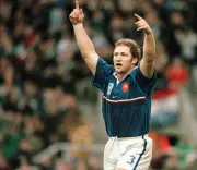 Franck Tournaire of France encourages the crowd during the Rugby - Old Photo