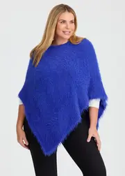 [Taking Shape] Taking Shape Fuzzy Poncho in Cobalt - Women's Accessories Cobalt