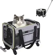 Cat Dog Carrier with Wheels for Small Medium Cats,Airline Approved Pet Carrier with Wheels,Travel Pet Carrier with 360° Swivel Wheels for Outdoor,Gray