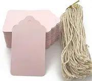 100pcs Pink Paper Hang Gift Tags, Blank Marking Tags with String
