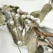 Set of 2 Sparkling Burlap Leaf and Pearl Berry Mistletoe Garlands - 8 ft total