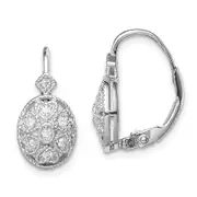 Sterling Silver Rhodium-Plated Polished Cz Leverback Earrings