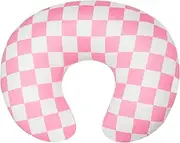 Nursing Pillow Cover, Ultra Soft Case for Baby Boy and Girls, Stretchy Removable Slipcover for Breastfeeding Pillows, Pink Checkerboard Grid