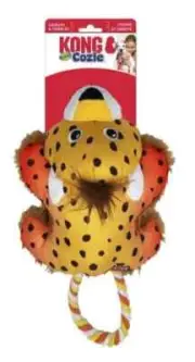 KONG Cozie Tugz Rope Knots Cheetah Bear Small Squeak Crinkle Plush Toy Dog Puppy