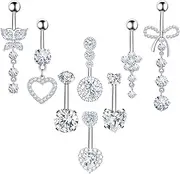 [BSJ4U] 8Pcs Gold Pink Silver Belly Button Ring Dangle Navel Belly Piercing Jewelry Cute CZ Butterfly Heart Flower Bow Navel Belly Rings for Women 14G Hypoallergenic Surgical Stainless Steel Dainty