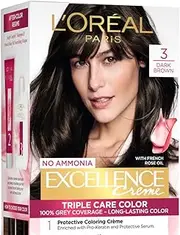 L’Oréal Paris L'Oreal Excellence Creme Hair Color, 3 Natural Darkest Brown, 72ml+100g